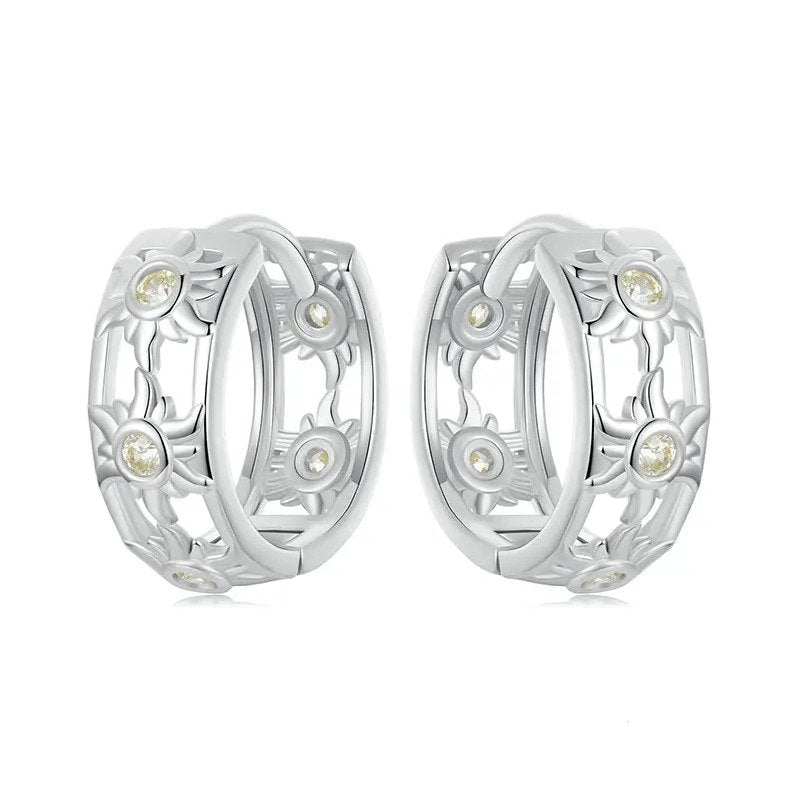 Boucles d'oreilles créoles « Amour Infini » plaqué or blanc, légères, pour cartilage