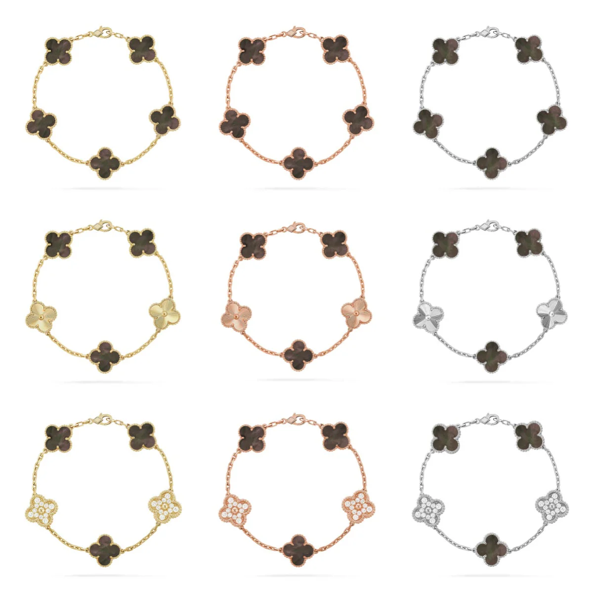 [⭐JeweliWhal] COLLECTION BRACELETS TRÈFLE 5 MOTIFS EN NACRE GRISE