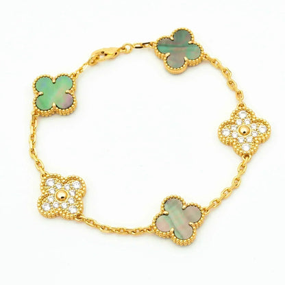 [⭐JeweliWhal] COLLECTION BRACELETS TRÈFLE 5 MOTIFS EN NACRE GRISE