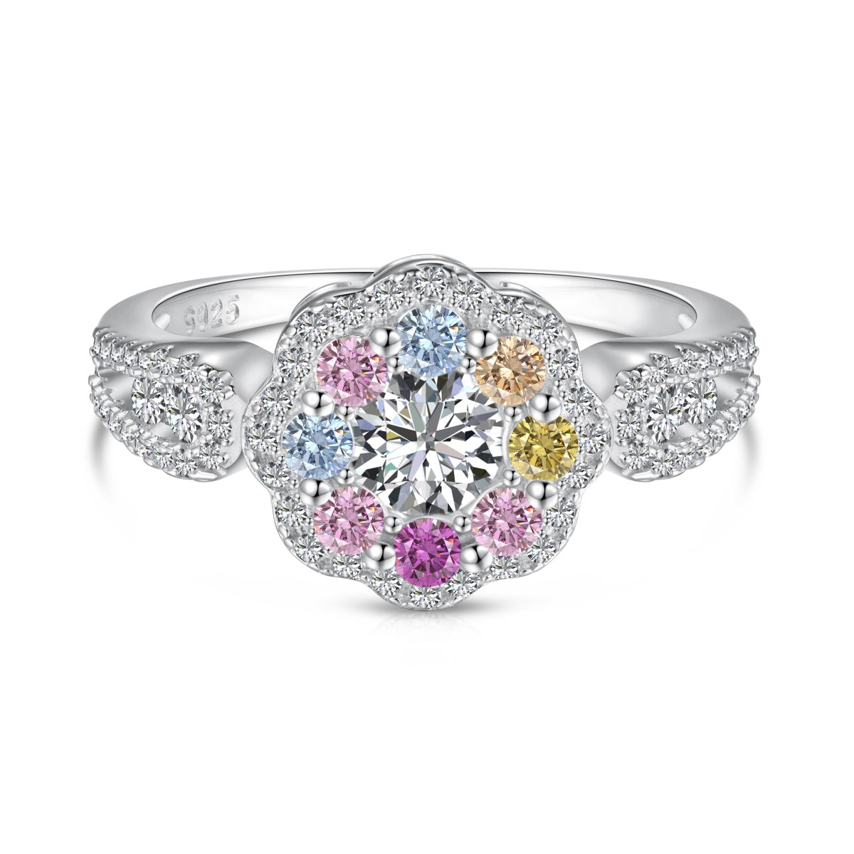 [Tonmkive Jewelry] Bague de Mariage Délicate en Forme de Fleur Ronde aux Couleurs Vives
