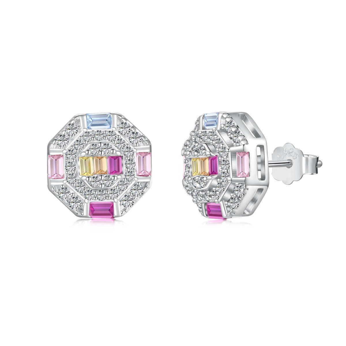 [Tonmkive Jewelry]Ornate Colorful Octagon Shape Daily Earrings