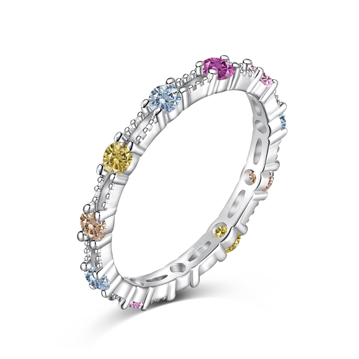 [Tonmkive Jewelry] Bague tennis scintillante en or avec pierres rondes multicolores