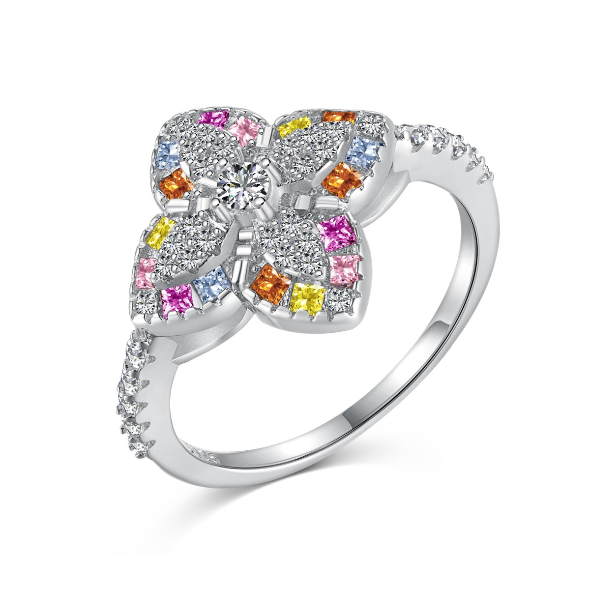 [Tonmkive Jewelry]Bague luxueuse en forme de fleur colorée pour banquet