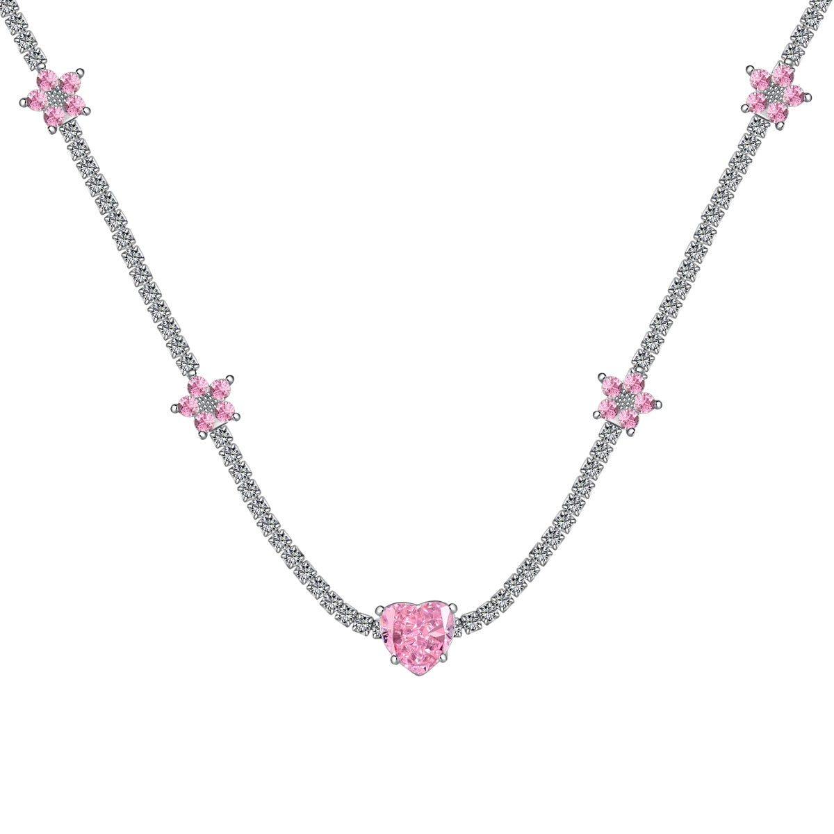 [Tonmkive Bijoux]Collier fleur cœur rose éblouissant