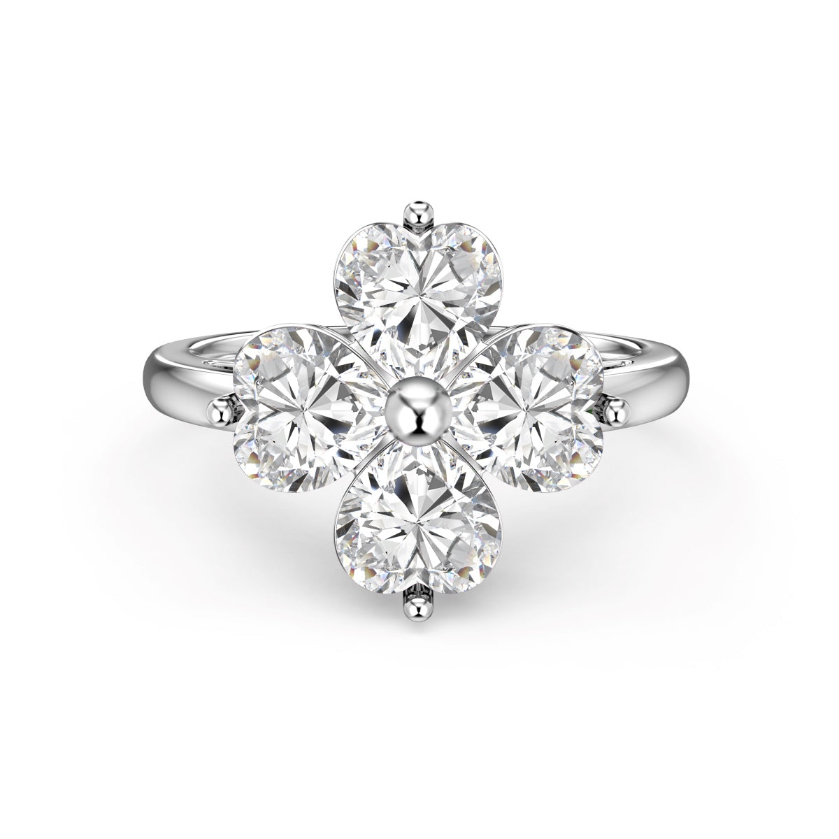 [Tonmkive Jewelry]Bague sphérique Trèfle à quatre feuilles en forme de cœur