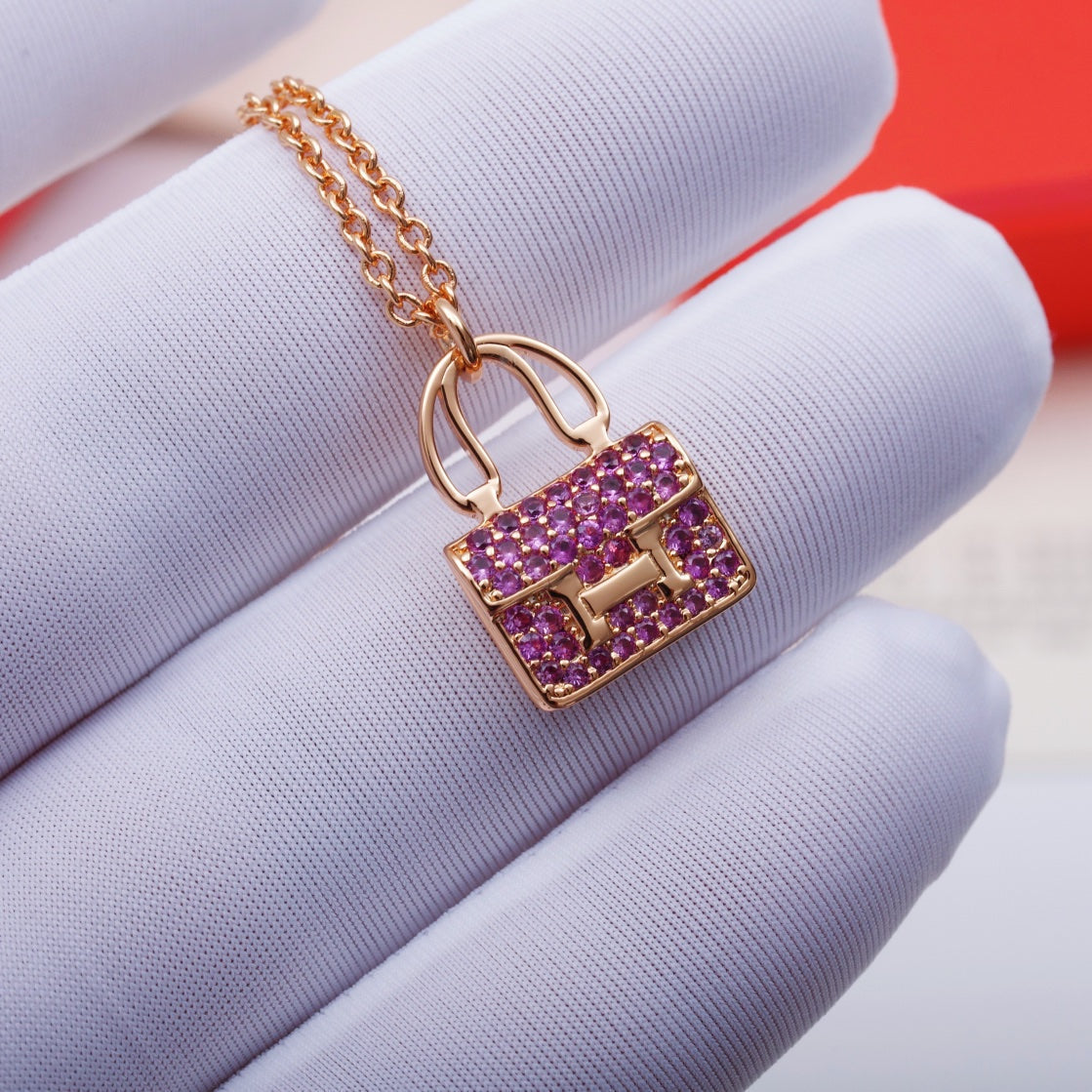 [⭐JeweliWhal]COLLIER EN DIAMANT VIOLET PENDENTIF CONSTANCE