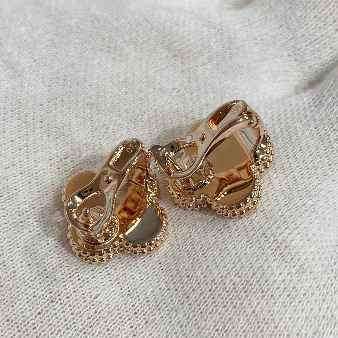 [⭐JeweliWhal]CLOUS D'OREILLES CLOVER MEDIUM 1 MOTIFS CORNALINE DIAMANTS