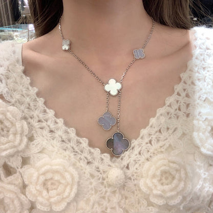 [⭐JeweliWhal]COLLIER TRÈFLE MOP CHALCEDOINE ARGENT 6 MOTIFS