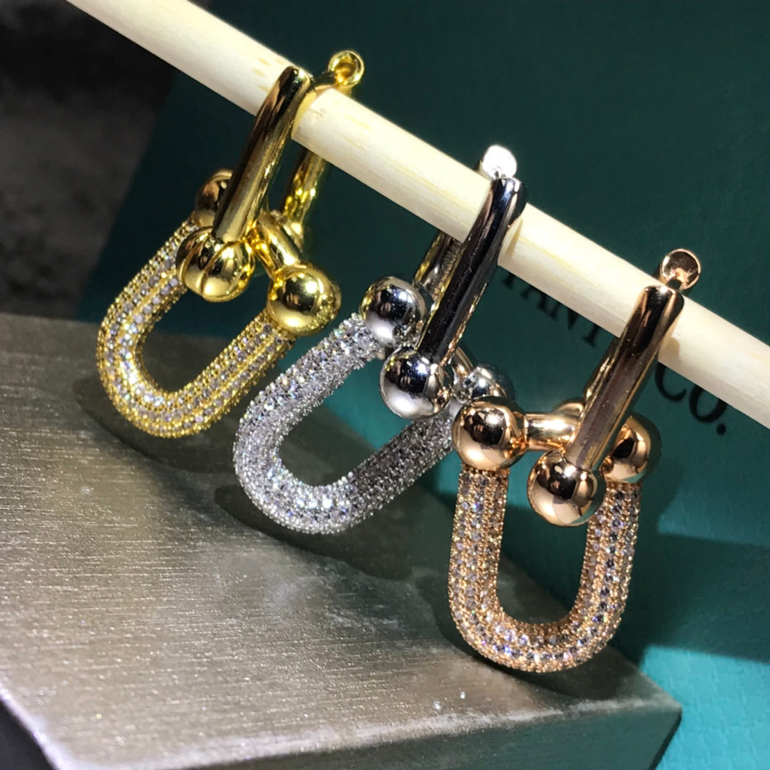 [JeweliWhal]HARDWARE DROP EARRINGS DOUBLE LINK DIAMOND