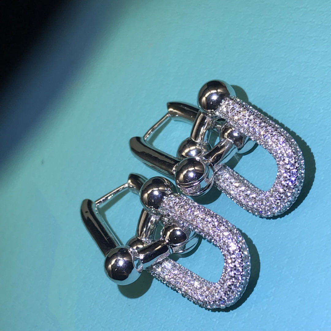[JeweliWhal]HARDWARE DROP EARRINGS DOUBLE LINK DIAMOND
