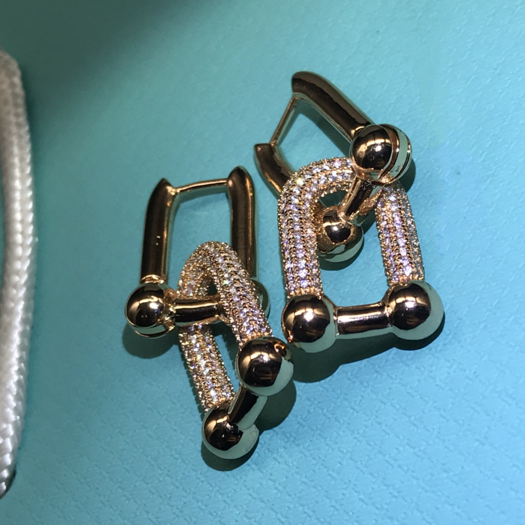 [JeweliWhal]HARDWARE DROP EARRINGS DOUBLE LINK DIAMOND