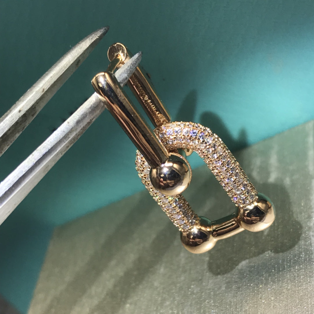 [JeweliWhal]HARDWARE DROP EARRINGS DOUBLE LINK DIAMOND