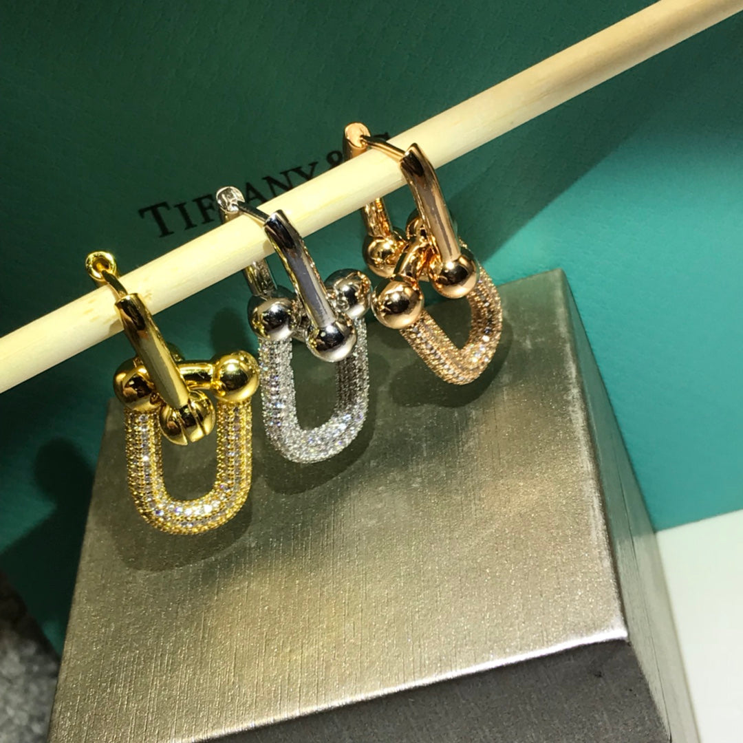 [JeweliWhal]HARDWARE DROP EARRINGS DOUBLE LINK DIAMOND