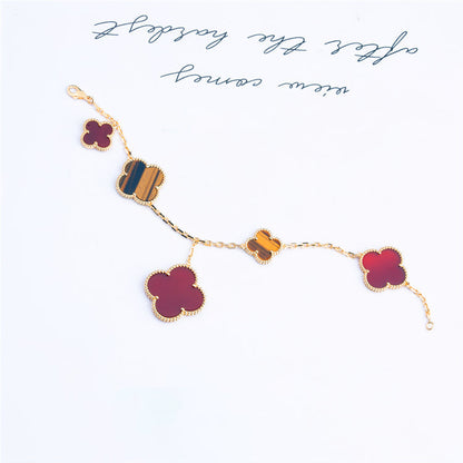 [⭐JeweliWhal]BRACELET CLOVER 5 MOTIFS CORNALINE ŒIL DE TIGRE