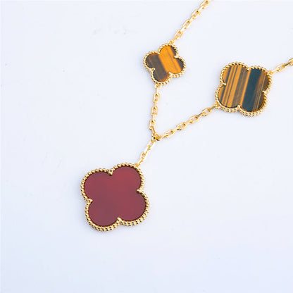 [⭐JeweliWhal]BRACELET CLOVER 5 MOTIFS CORNALINE ŒIL DE TIGRE