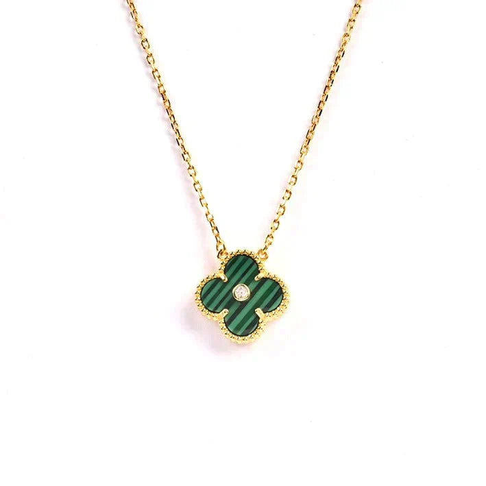[⭐JeweliWhal]COLLIER TRÈFLE 15MM DIAMANT TURQUOISE