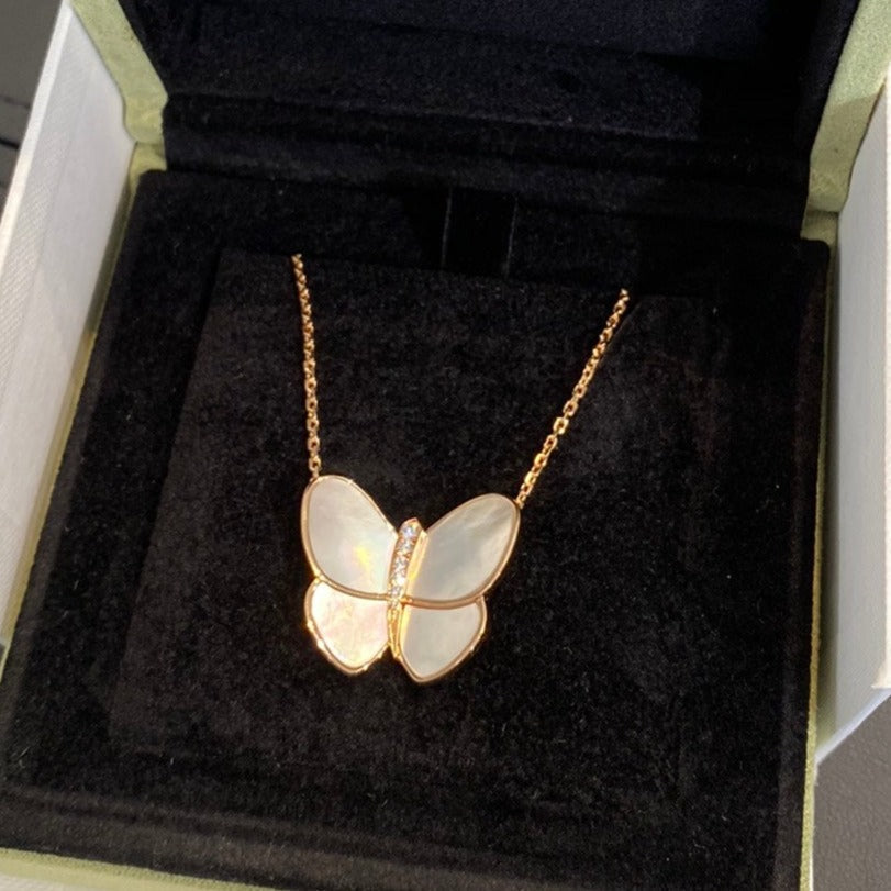 [⭐JeweliWhal]COLLIER PAPILLON EN OR NACRE ET DIAMANTS