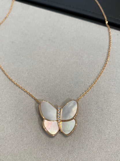 [⭐JeweliWhal]COLLIER PAPILLON EN OR NACRE ET DIAMANTS