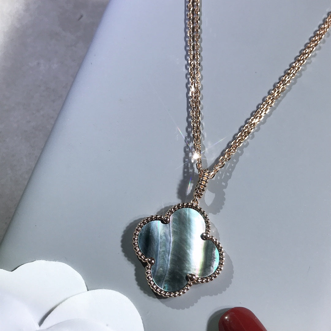 [⭐JeweliWhal]COLLIER GRAND TRÈFLE 25MM OR NACRE FONCÉE CLOVER