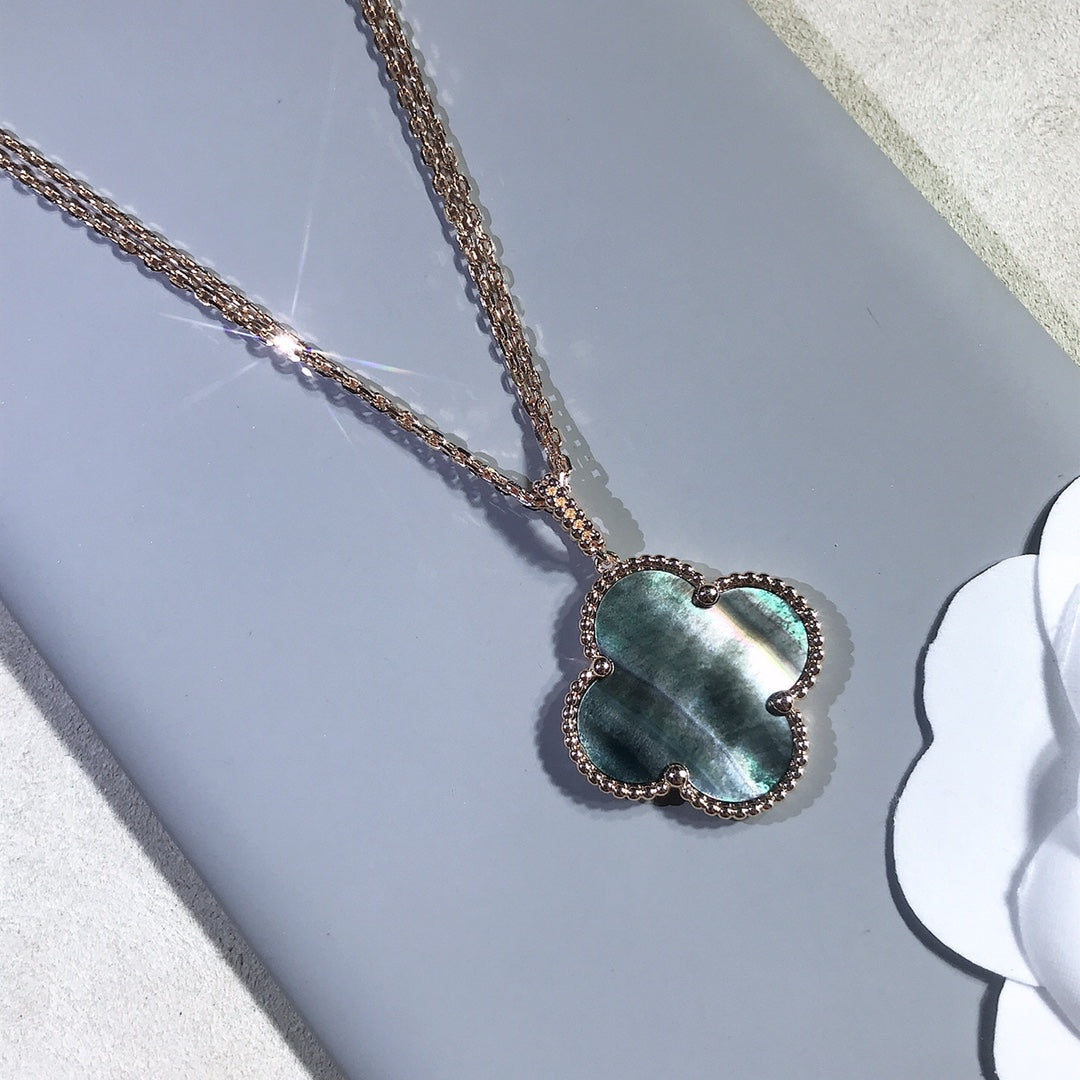[⭐JeweliWhal]COLLIER GRAND TRÈFLE 25MM OR NACRE FONCÉE CLOVER