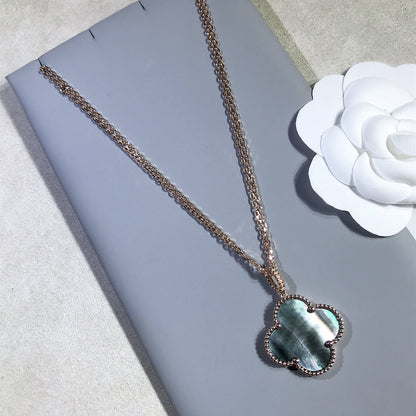 [⭐JeweliWhal]COLLIER GRAND TRÈFLE 25MM OR NACRE FONCÉE CLOVER