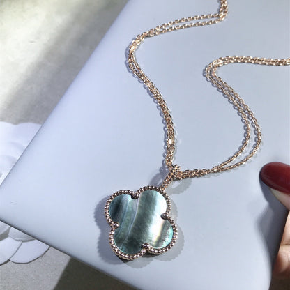 [⭐JeweliWhal]COLLIER GRAND TRÈFLE 25MM OR NACRE FONCÉE CLOVER