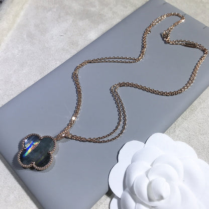 [⭐JeweliWhal]COLLIER GRAND TRÈFLE 25MM OR NACRE FONCÉE CLOVER