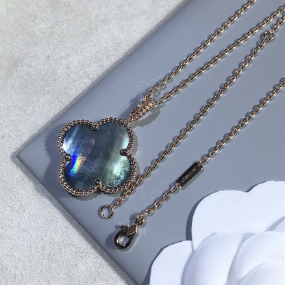 [⭐JeweliWhal]COLLIER GRAND TRÈFLE 25MM OR NACRE FONCÉE CLOVER