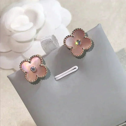 [⭐JeweliWhal]CLOVER MEDIUM 1 MOTIFS  PINK MOP DIAMOND EARRINGS