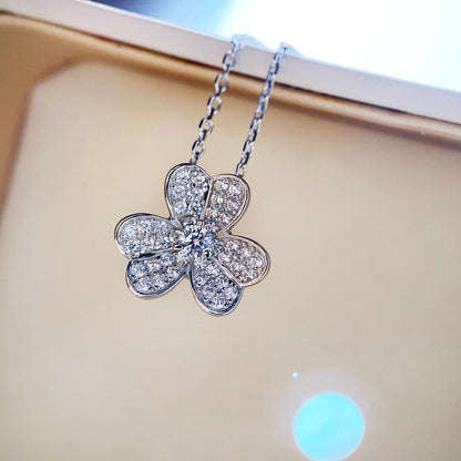 [⭐JeweliWhal]COLLIER TRÈFLE DIAMANT ARGENT