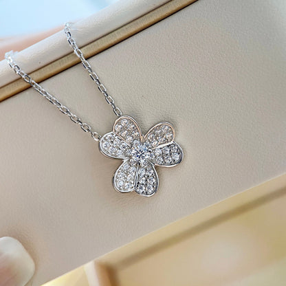 [⭐JeweliWhal]COLLIER TRÈFLE DIAMANT ARGENT