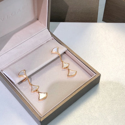 [⭐JeweliWhal]BOUCLES D'OREILLES RÊVE 3 MOTIFS DIAMANT NACRE OR ROSE