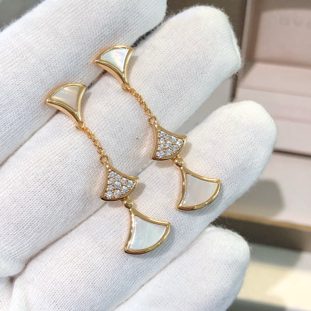 [⭐JeweliWhal]BOUCLES D'OREILLES RÊVE 3 MOTIFS DIAMANT NACRE OR ROSE