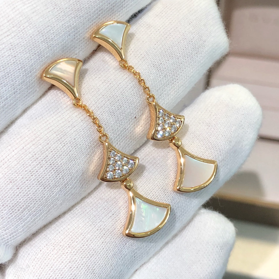 [⭐JeweliWhal]BOUCLES D'OREILLES RÊVE 3 MOTIFS DIAMANT NACRE OR ROSE