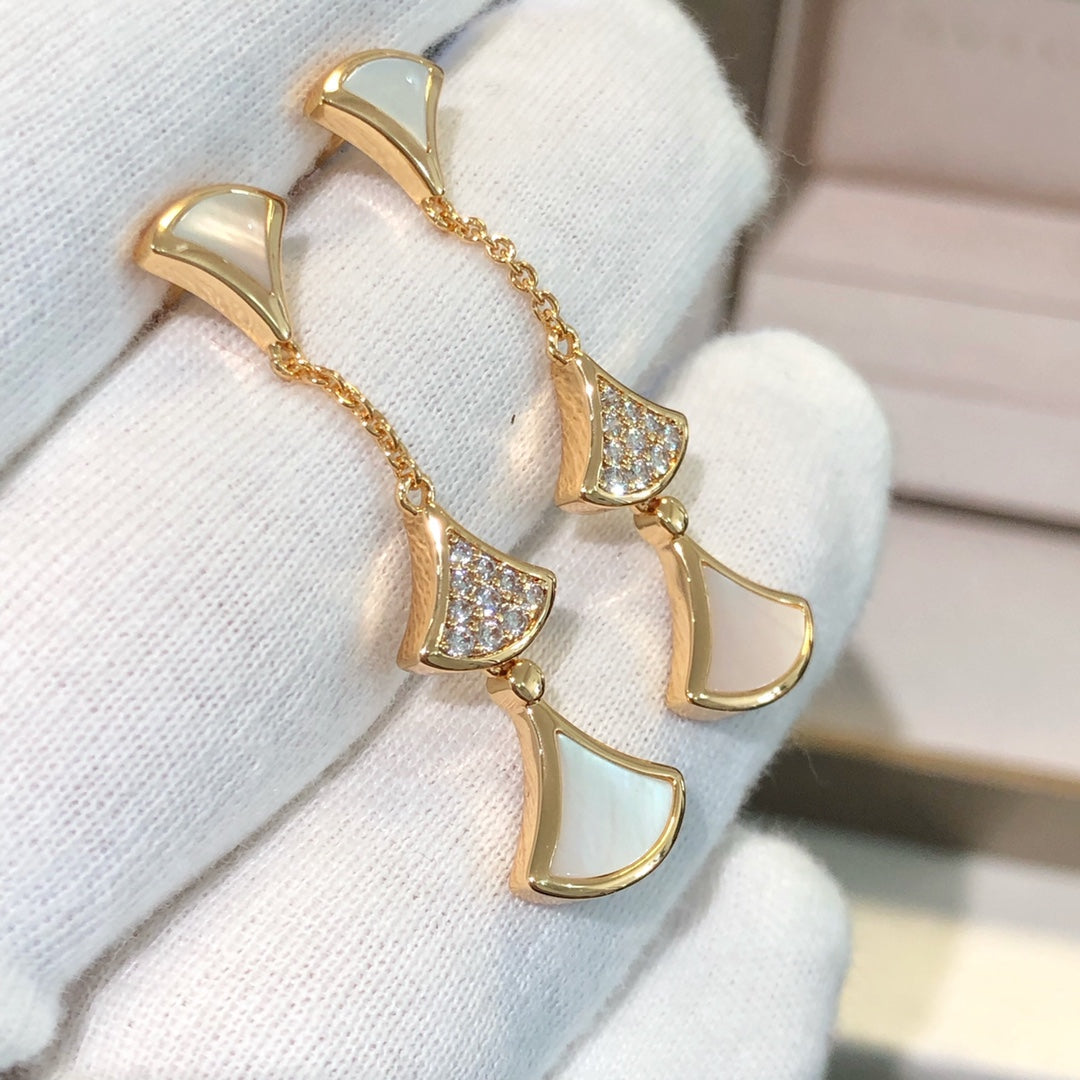 [⭐JeweliWhal]BOUCLES D'OREILLES RÊVE 3 MOTIFS DIAMANT NACRE OR ROSE