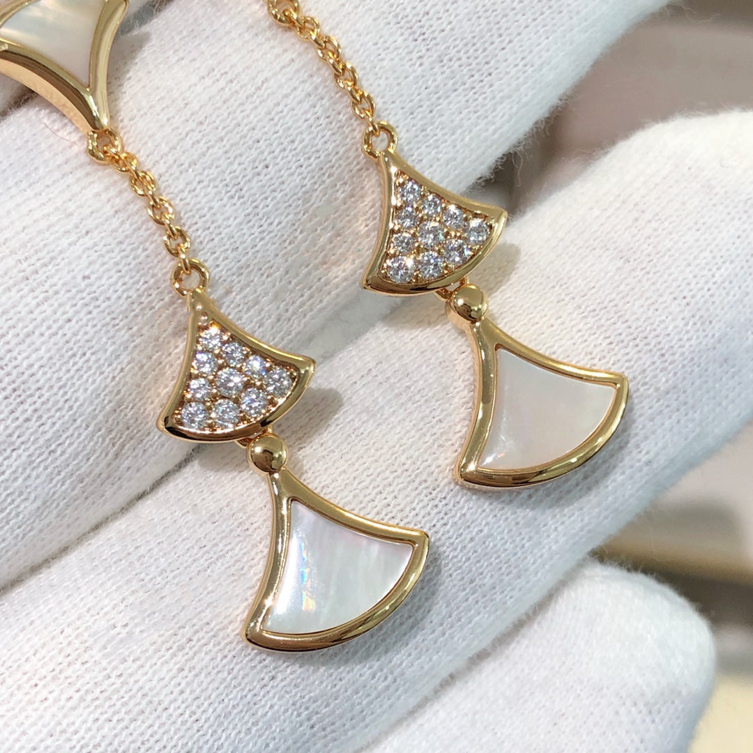 [⭐JeweliWhal]BOUCLES D'OREILLES RÊVE 3 MOTIFS DIAMANT NACRE OR ROSE