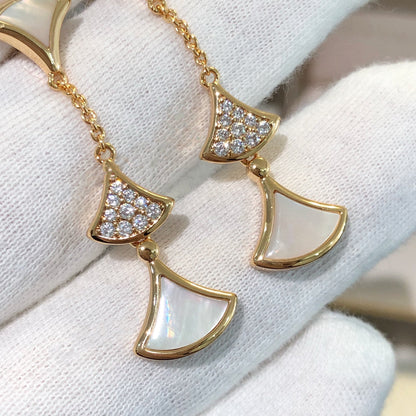 [⭐JeweliWhal]BOUCLES D'OREILLES RÊVE 3 MOTIFS DIAMANT NACRE OR ROSE