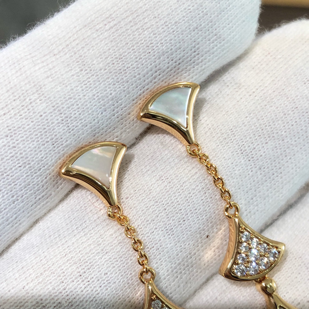 [⭐JeweliWhal]BOUCLES D'OREILLES RÊVE 3 MOTIFS DIAMANT NACRE OR ROSE