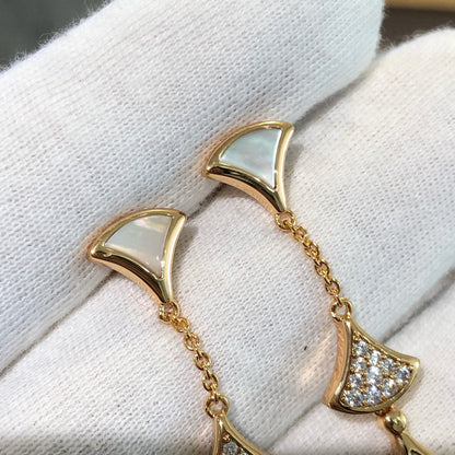 [⭐JeweliWhal]BOUCLES D'OREILLES RÊVE 3 MOTIFS DIAMANT NACRE OR ROSE