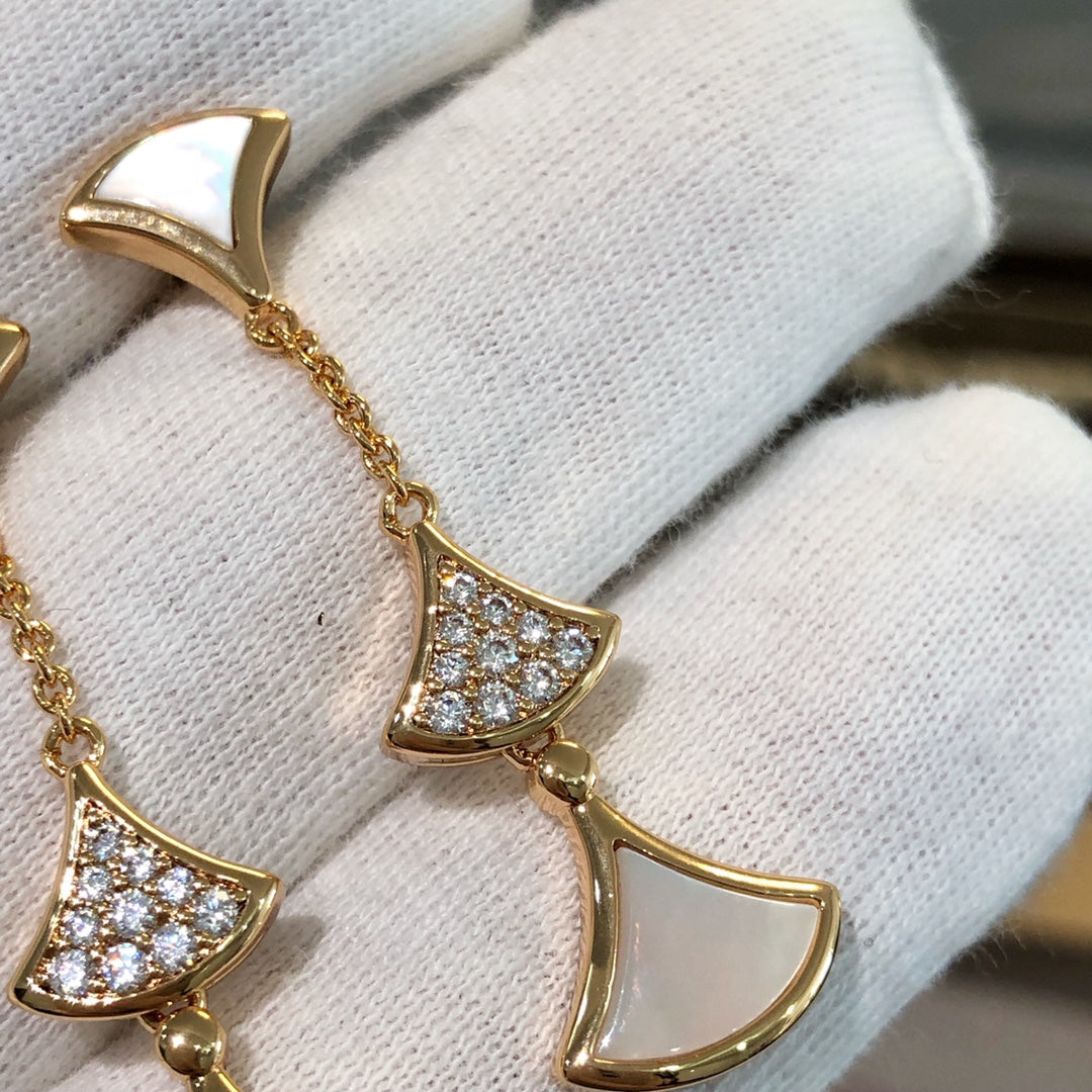 [⭐JeweliWhal]BOUCLES D'OREILLES RÊVE 3 MOTIFS DIAMANT NACRE OR ROSE