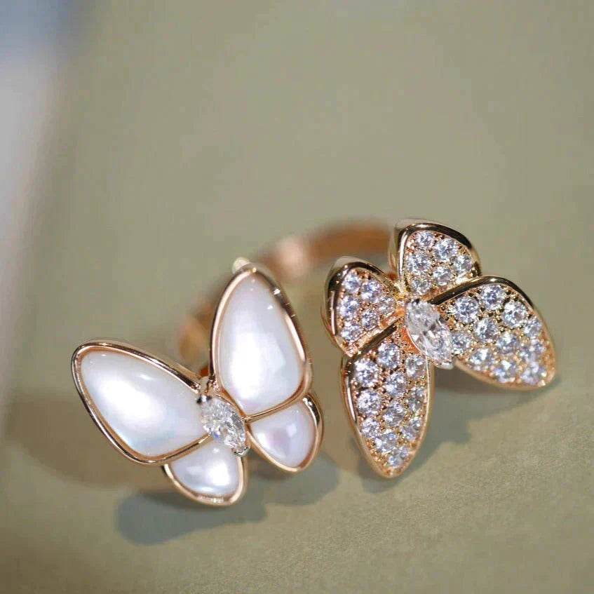 [⭐JeweliWhal]TWIN BUTTERFLY DIAMOND MOP RING