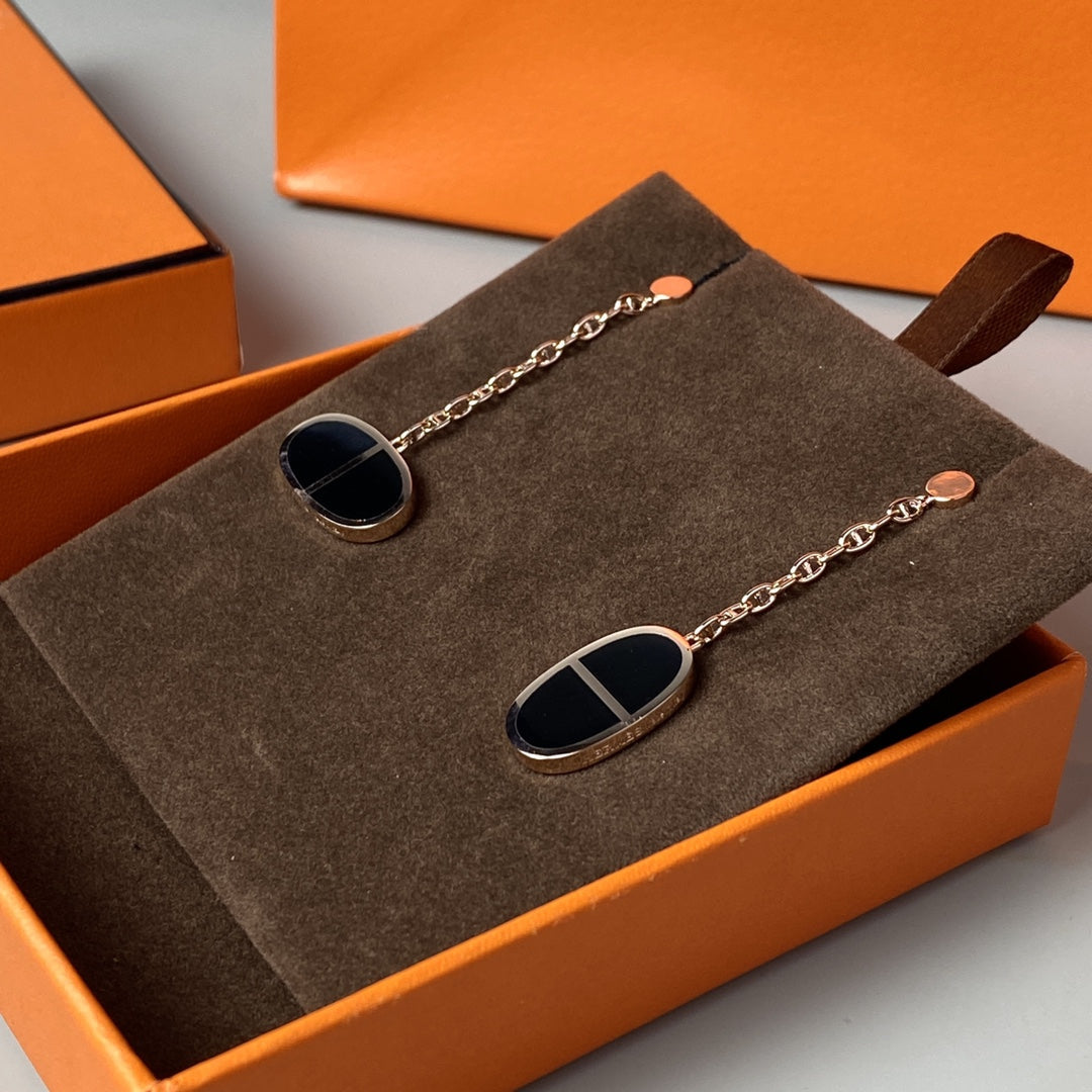 [⭐JeweliWhal]CHAINE VERSO BLACK CERAMIC EARRINGS