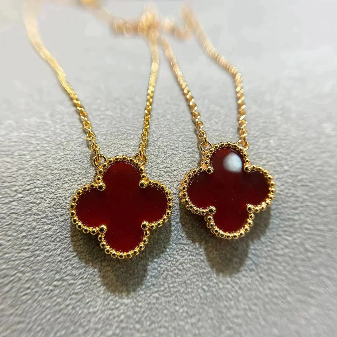 [⭐JeweliWhal]COLLIER FLEUR UNIQUE 15MM CORNALINE TRÈFLE