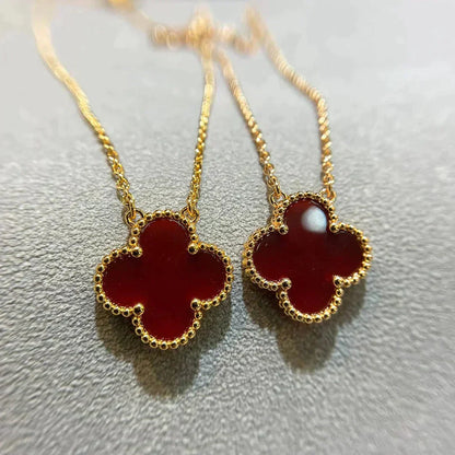 [⭐JeweliWhal]COLLIER FLEUR UNIQUE 15MM CORNALINE TRÈFLE