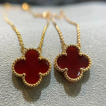 [⭐JeweliWhal]COLLIER FLEUR UNIQUE 15MM CORNALINE TRÈFLE