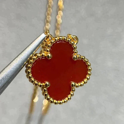 [⭐JeweliWhal]COLLIER FLEUR UNIQUE 15MM CORNALINE TRÈFLE