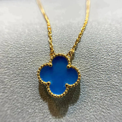 [⭐JeweliWhal]COLLIER AGATE BLEUE 15MM TRÈFLE