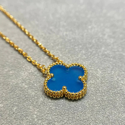 [⭐JeweliWhal]COLLIER AGATE BLEUE 15MM TRÈFLE