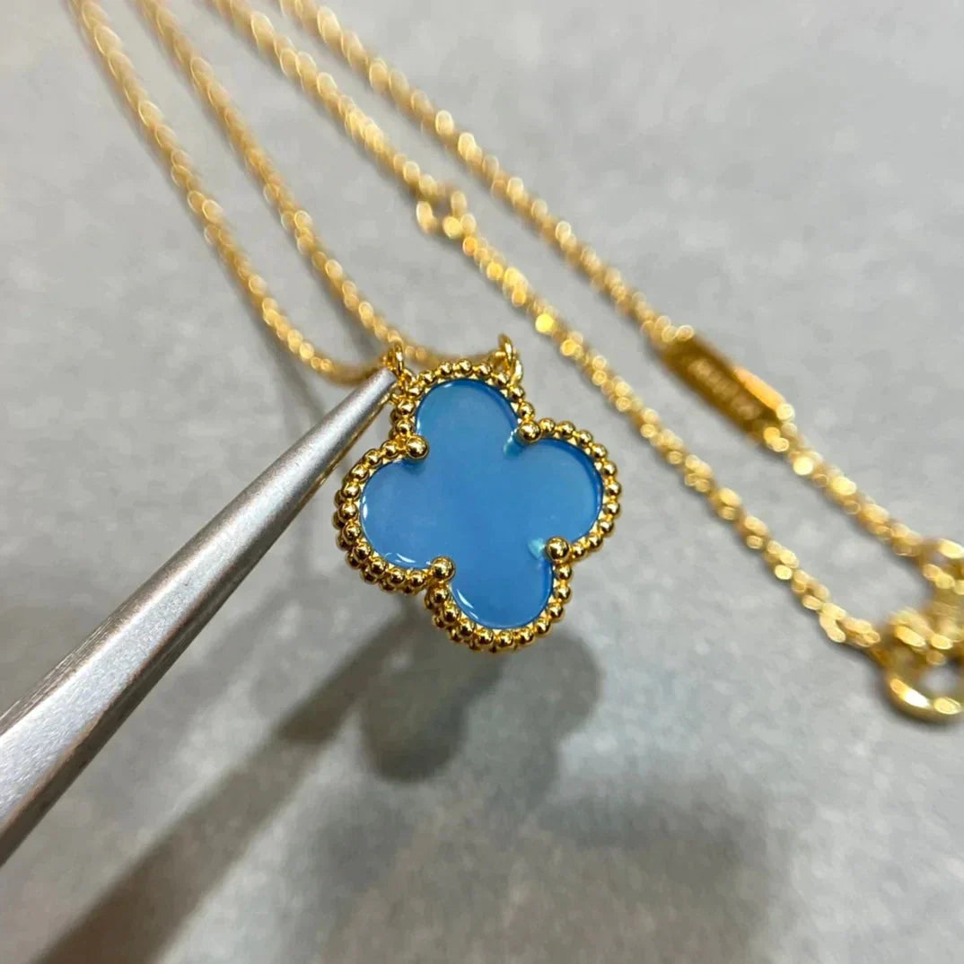 [⭐JeweliWhal]COLLIER AGATE BLEUE 15MM TRÈFLE