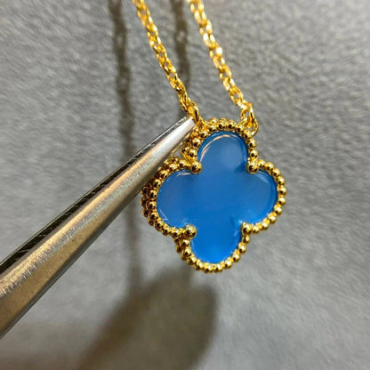 [⭐JeweliWhal]COLLIER AGATE BLEUE 15MM TRÈFLE